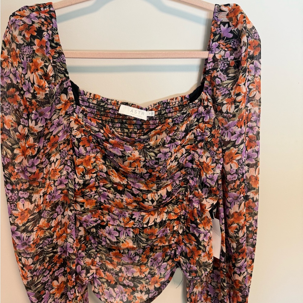 Astr Women's Floral Blouse - Orange and Purple